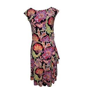 Lauren Ralph Lauren Petite Small Faux Wrap Sheath Dress Floral Black Lime Green